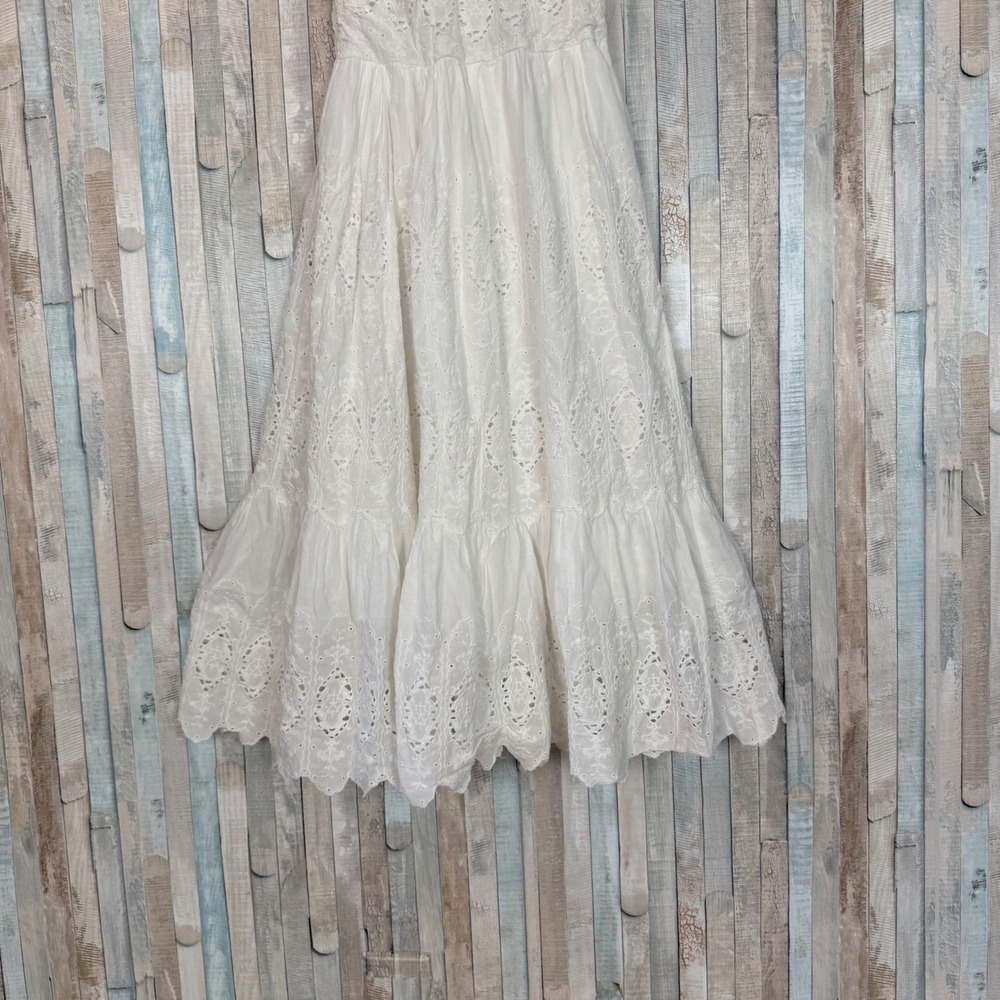 Maeve Anthropologie Tiered Eyelet Flounce Midi Dress White Halter Embroidered  0 - Picture 4 of 11